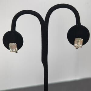 Vintage Emerald Cut Clear Rhinestone Screw Back Earrings Y2K Old Hollywood